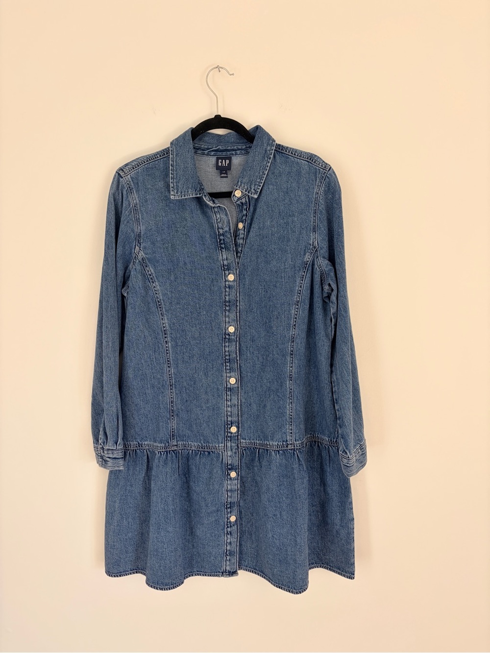 GAP Women's Medium Blue Denim Button-Front Shirt Dress